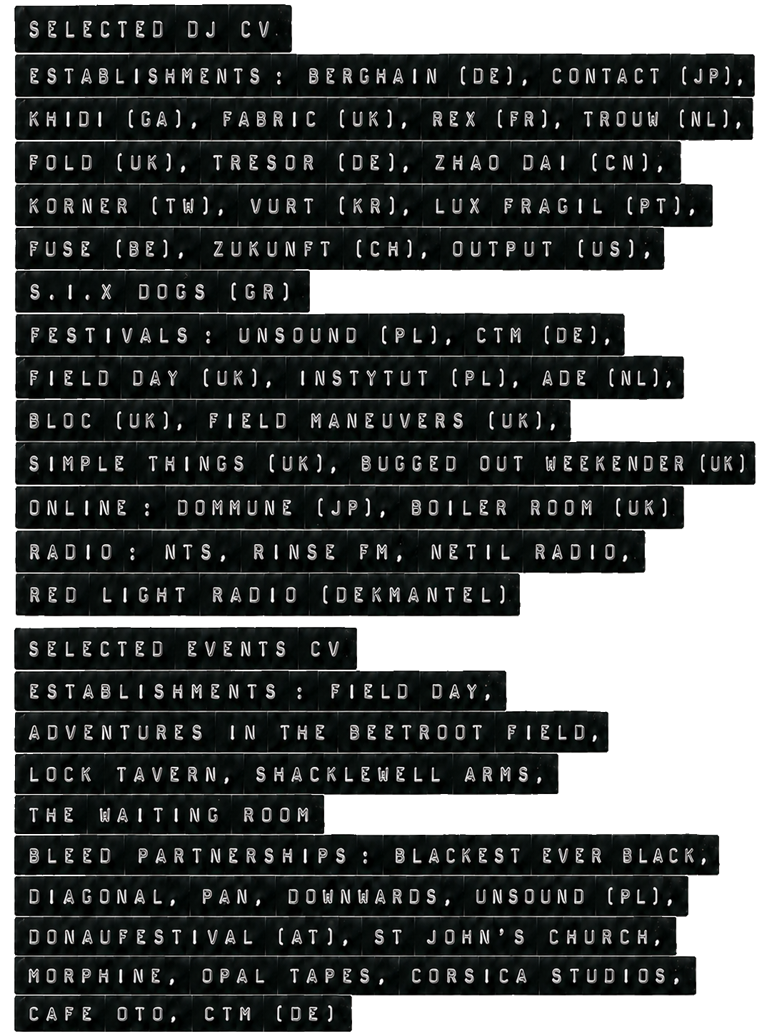 Selected DJ CV and selected events CV